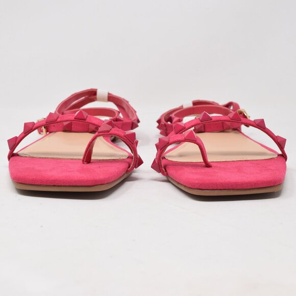 Shoe Dazzle Flat Sandals Worth The Hype Hot Pink 7.5 Studs Strappy New Toe Loop - Picture 4 of 12